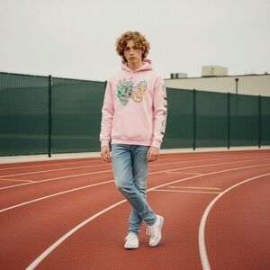 Pink Graphic Hoodie with Cartoon Design